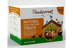 Classic Flock 11lb Dried mealworms - High Protein, Pure Natural, Delicious - Ideal for Chickens, Birds, Ducks, Lizards, Turtles, Fish, and Reptiles, 11lbs Meal Worms