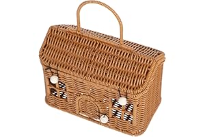 HANABASS Small Rattan Storage Basket Woven Sundries Basket with Lid House Shaped for Travel, Picnic, Organizing, Storage, Cute Handmade Decoration Artwork, House Appearance