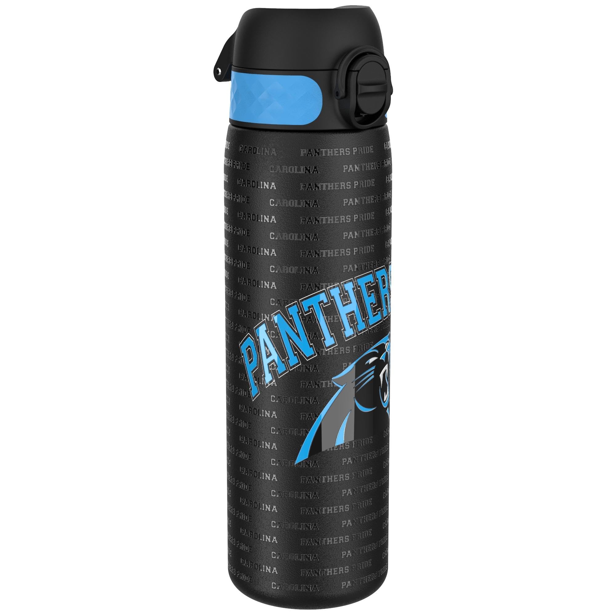 Ion8 NFL Carolina Panthers Lightweight Steel Water Bottle, 600 ml/20 oz, Non-Insulated, Leak Proof, Easy to Open, Secure Lock, Dishwasher Safe, Flip Cover, Fits Cup Holders, Metal Water Bottle