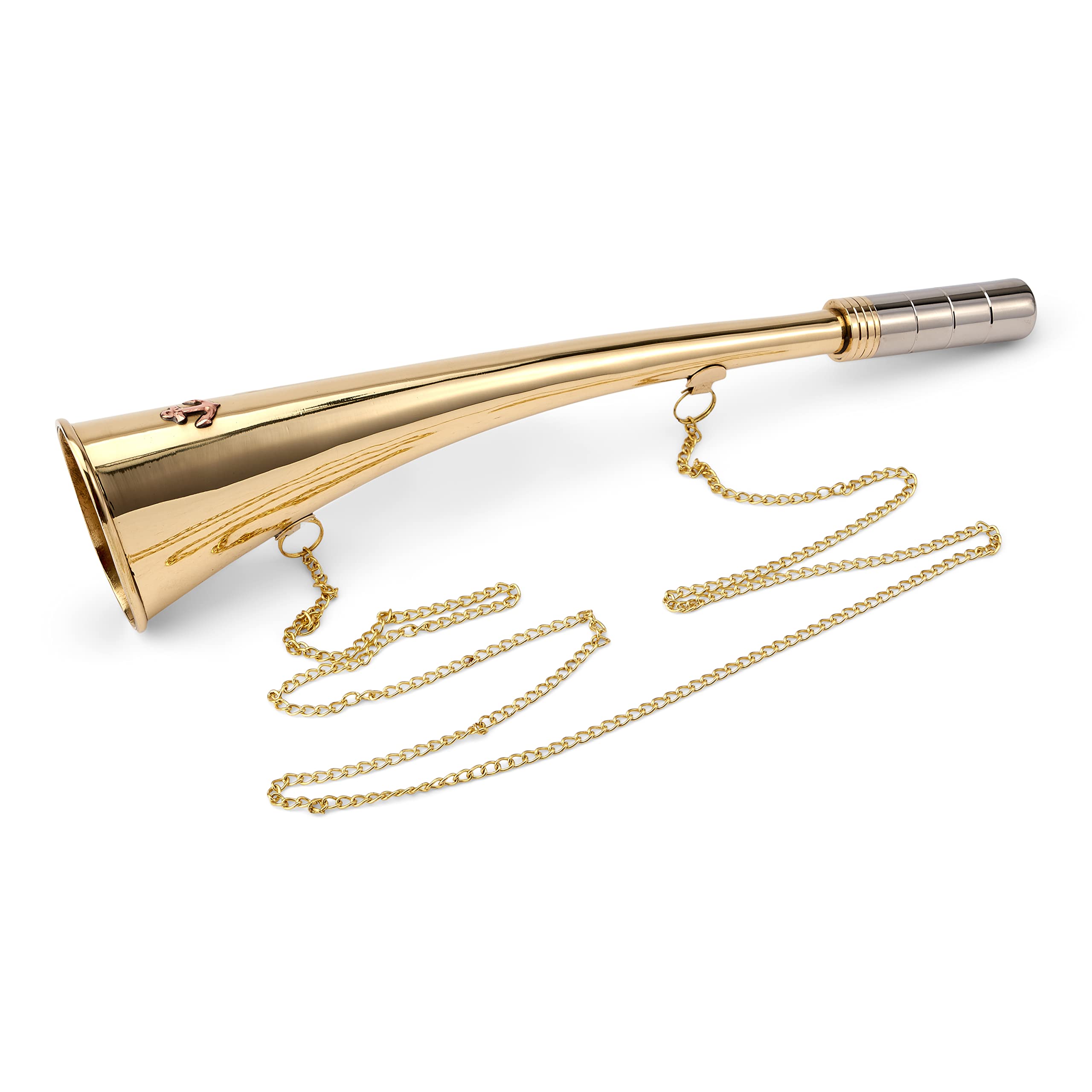 NKlaus 11698 Maritime Fog Horn Solid Brass Silver with Chain 30 cm Authentic Sound