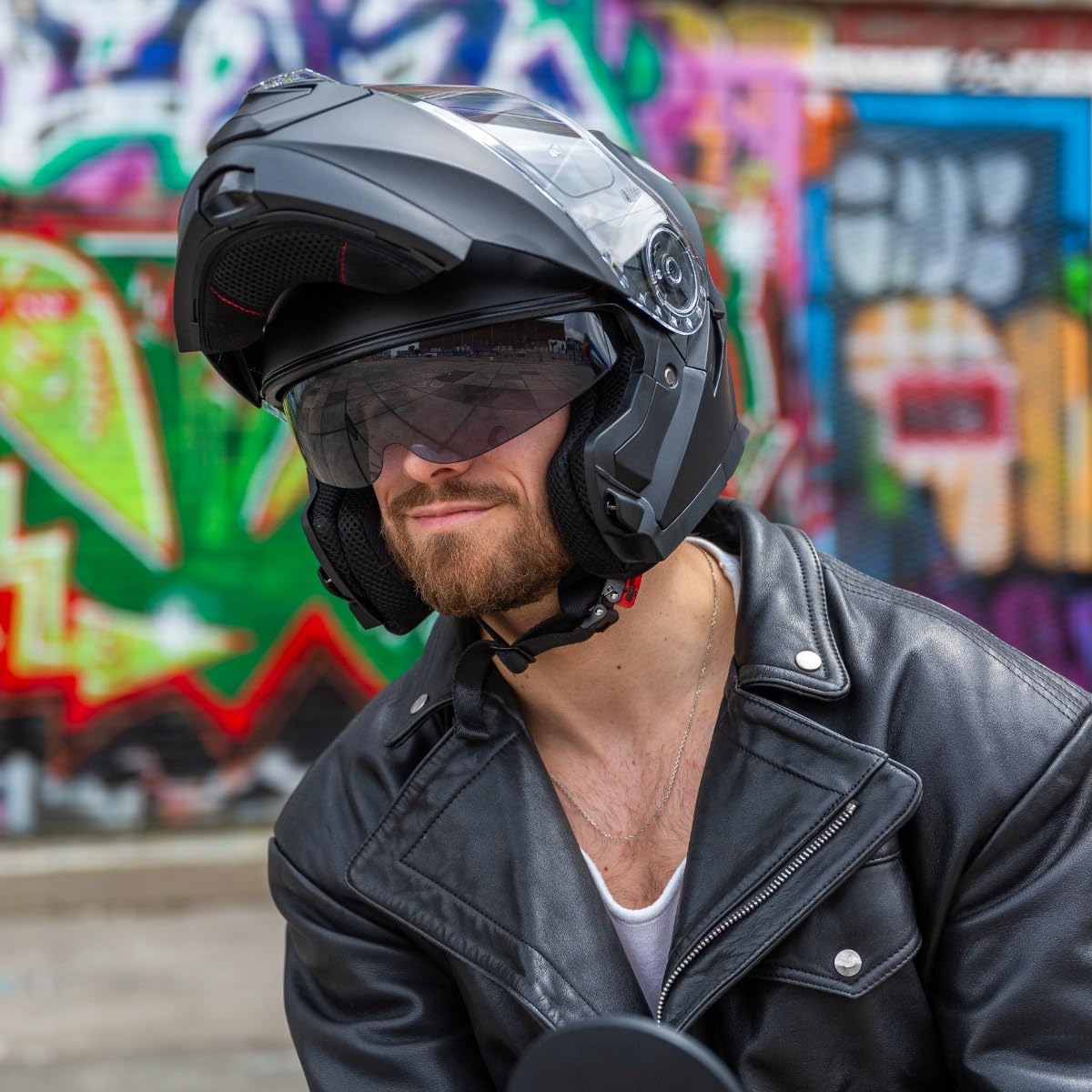 VINZ Santos Klapphelm mit Sonnenblende | ECE 22.06 & PINLOCK vorbereitet | Motorrad Helm Integralhelm | Motorradhelm Klappbar | In Gr. XS-XXL - Matt Schwarz 9