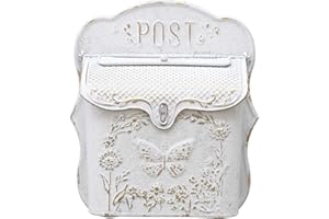 Z² BellaDecor Mailbox Wall Mount Mailboxes for Outside Vintage Mail Boxes for House Outside Metal Drop Box Antique Style Nostalgic Charm Home Decorative, Butterfly Pattern, White