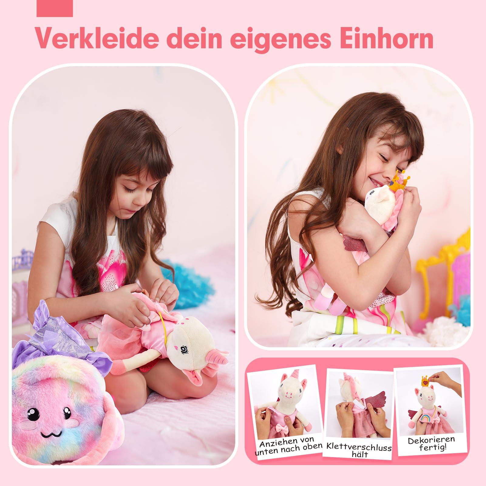 hahaland Plüschtier Einhorn Spielzeug ab 3-8 Jahre,Weiche Ballett Unicorn Stoffpuppe Kuscheln,Einhorns Kuscheltier Set mit 3er-Kleidungsset zum Anziehen,Einhorn Ggeschenke für Mädchen 3 4 5 6 7 Jahre 7