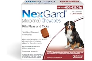 NexGard® (afoxolaner) Flea and Tick Protection for Dogs Oral Soft Beef Flavored Chewables, 60.1 to 121 lbs (Red Box) 3 Chews (3 Month Supply)