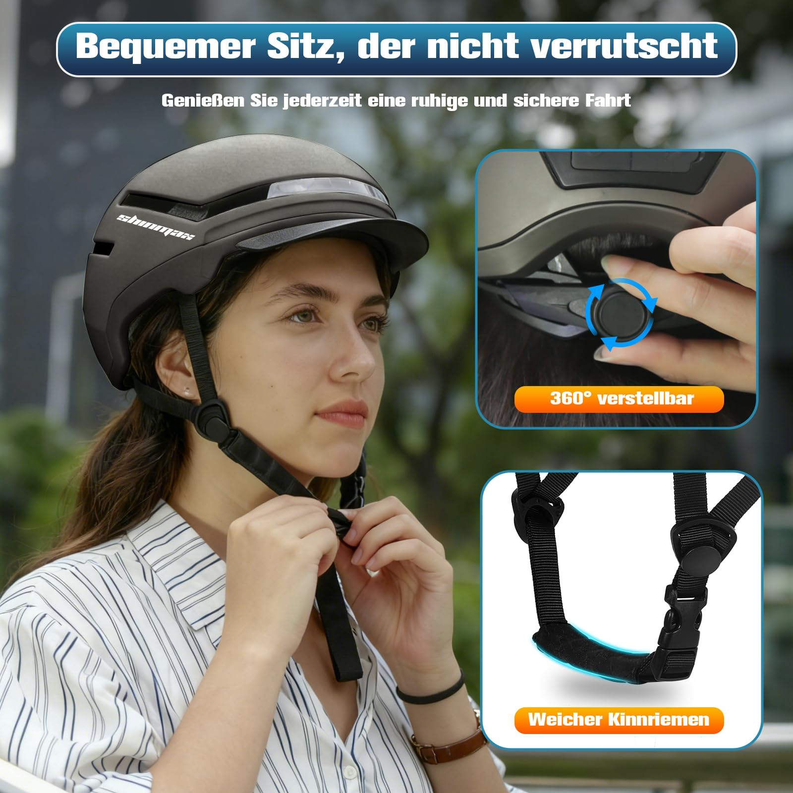 Shinmax Fahrradhelm Damen Herren mit Blinker & Licht, Fahrrad Helm Erwachsene mit USB Wiederaufladbare LED-Rücklicht, Radhelm für E-Bike, S-Pedelec, Scooter 7