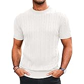 Runcati Mens Knit Short Sleeve T Shirts Casual Crewneck Slim Fit Shirt Cable Knitted Stretch Pullover Tees