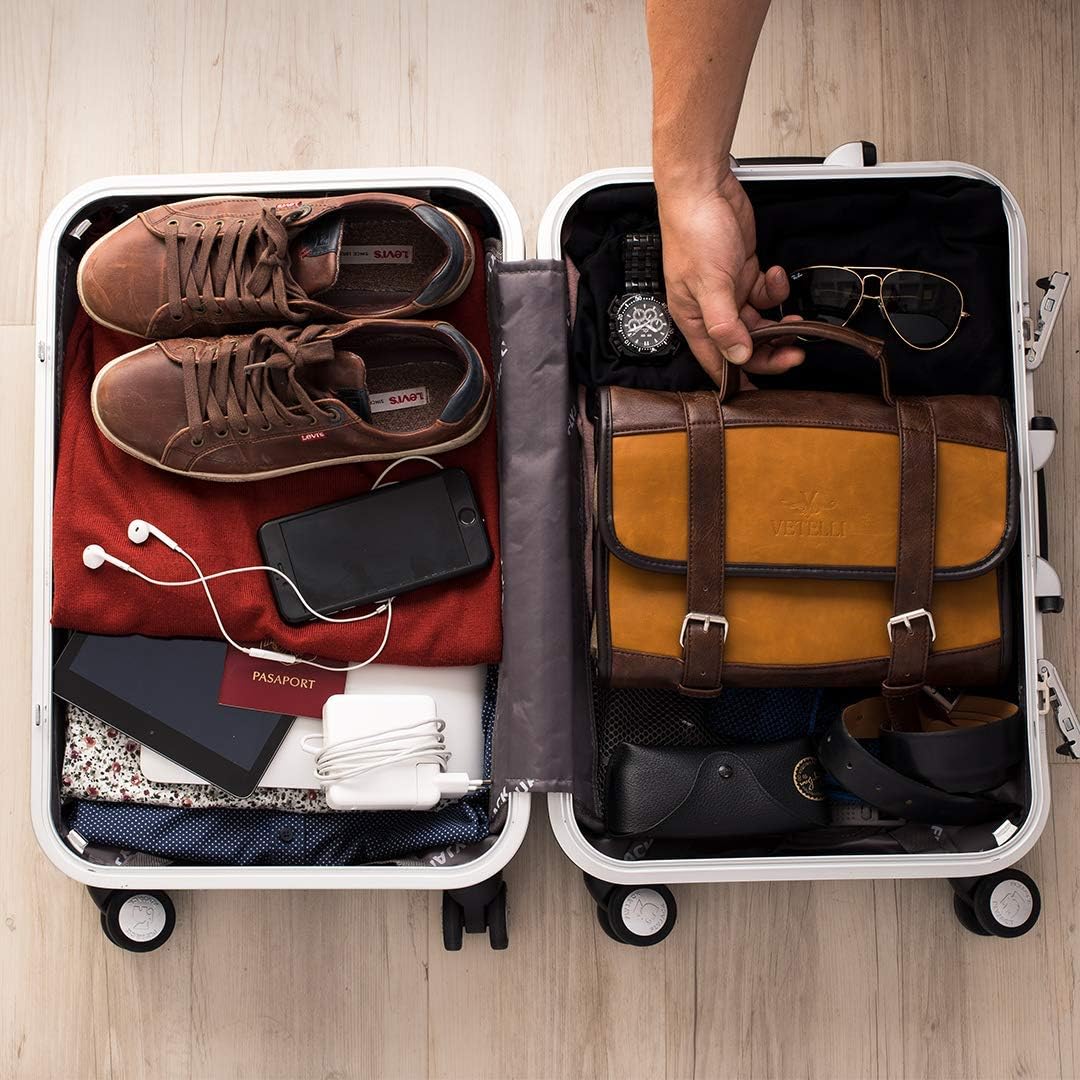 Vetelli Hanging Leather Toiletry Bag for Men - Our Leather Dopp Kit Is A Perfect Travel Accessory And Great Gift For The Special Person In Your Life