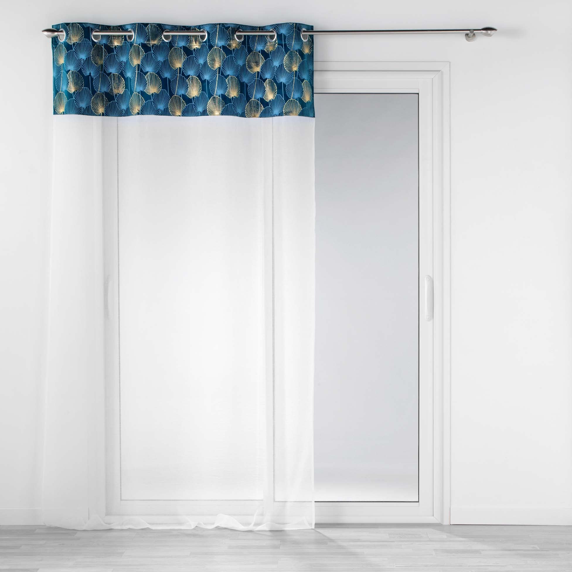 Douceur d'Intérieur, Light Blue Gold Sandblasted Eyelet Curtain Top Velour 140 x 280 cm
