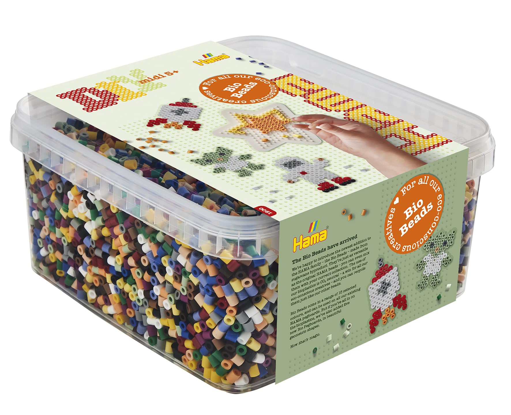 Hama Bio Beads & Pegboard Bucket Box | Approx. 15.000 Bio Beads & 1 Bio Pegboard | Mosaic Decoration, Fuse Beads Arts & Craft for Creative Children Ages 5+ | Assorted Colours