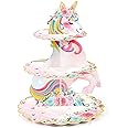 3 Tier Unicorn Cupcake Stand Party Decorations Rainbow Unicorn Birthday Cupcake Holder Dessert Tower for Kids Party Baby Shower Wedding Family, Cute Color