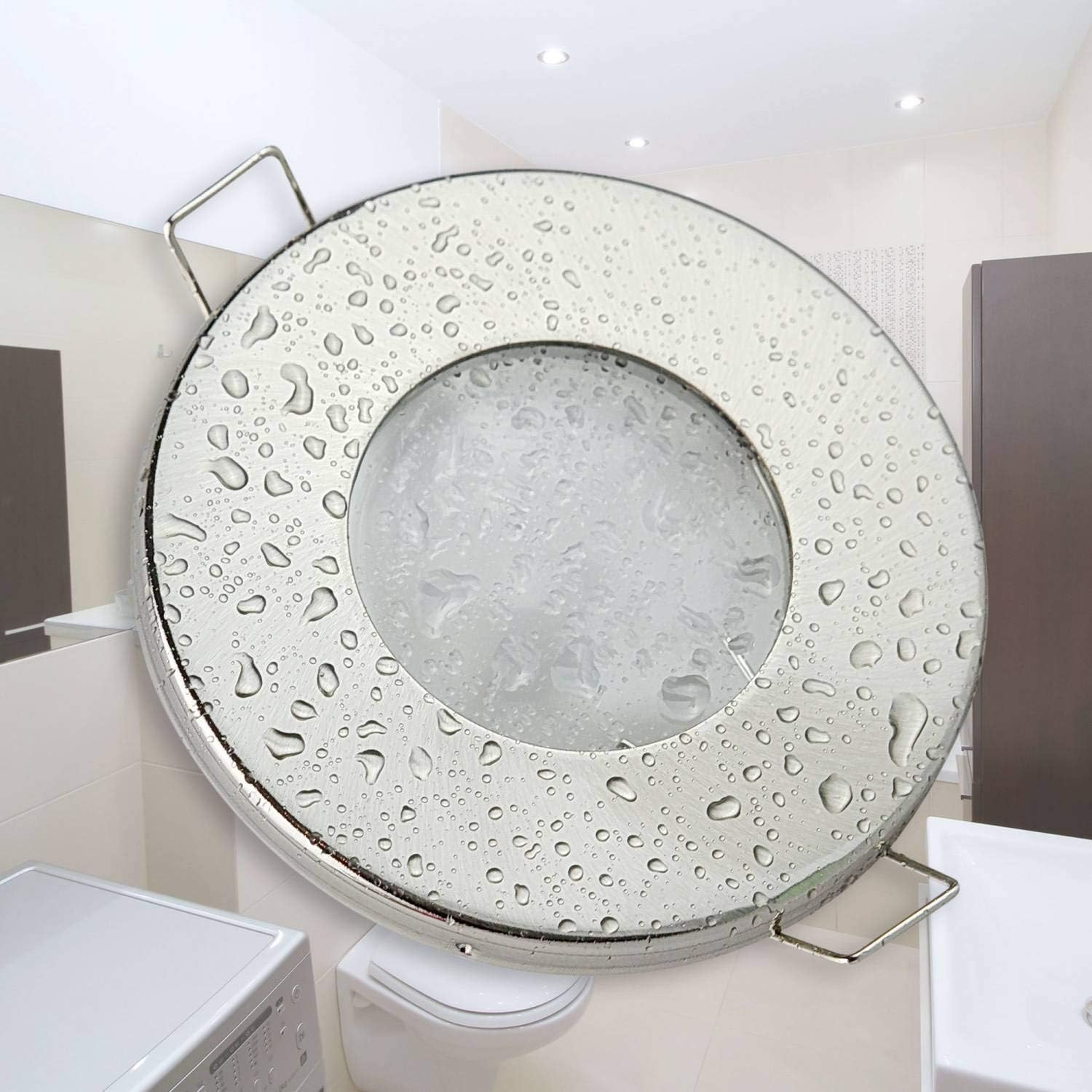 Frame for GU10 LED and Halogen recessed spotlights - Super Flat - Also Suitable for Bathroom, Outdoor IP44 - Elegant Design, high Quality Stainless Steel Finish - Round spot - | Without Illuminant [Energy Class A]
