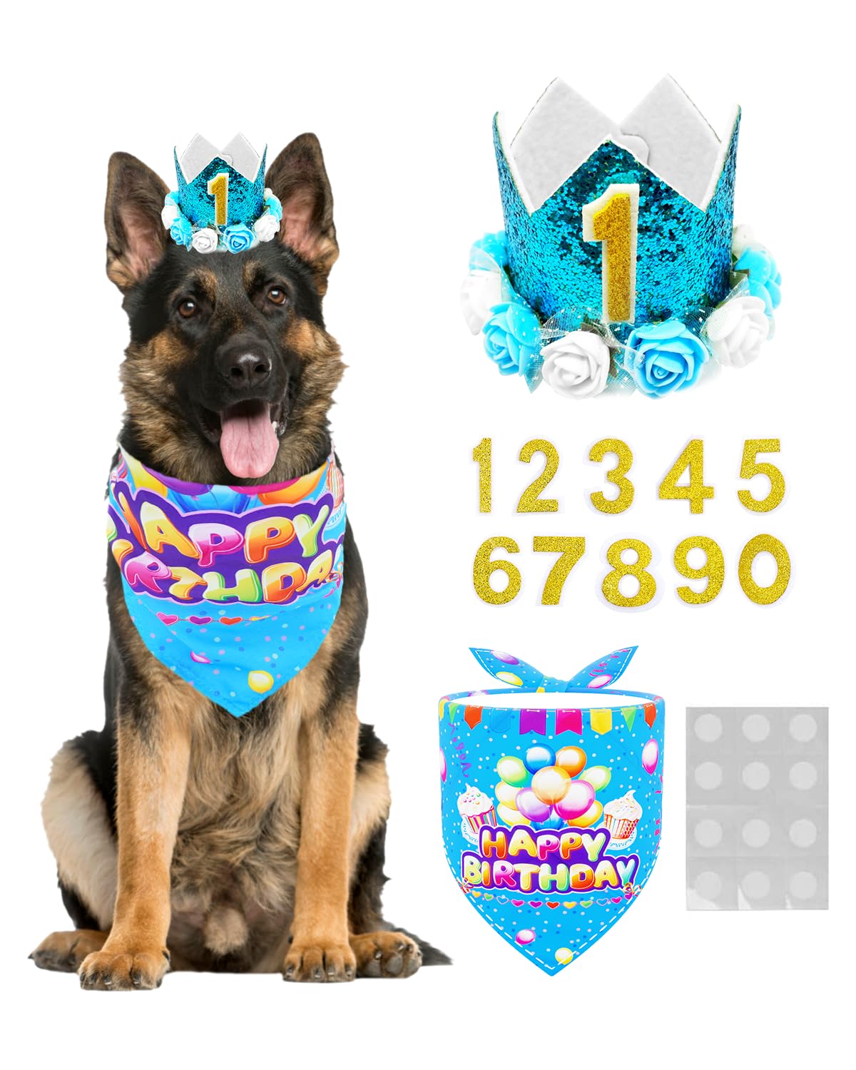 BIPY Blue Flower Crown Pet Birthday Hat Banadana Reusable Cat Dog Headwear Caps Adorable Princess Headdress Grooming Supplies Pet Party Celebration Decoration