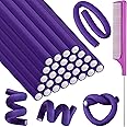 Syhood 30 Pcs 7'' Flexible Curling Rods Twist Foam Hair Rollers Soft Foam No Heat Hair Rods Rollers and 1 Steel Pintail Comb Rat Tail Comb for Women Long Short Hair(Purple,7 x 0.47 Inch)