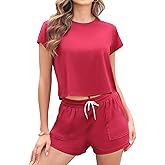 BAJAOEY Pajama Sets for Women 2 Piece Soft Sleepwear Short Tops and Shorts PJ Lounge Sets