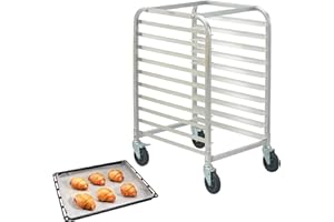 VEVOR Bun Pan Rack, 10/20 Tier Commercial Bakery Racks with Brake Wheels, Aluminum Racking Trolley Storage for Half & Full Sh