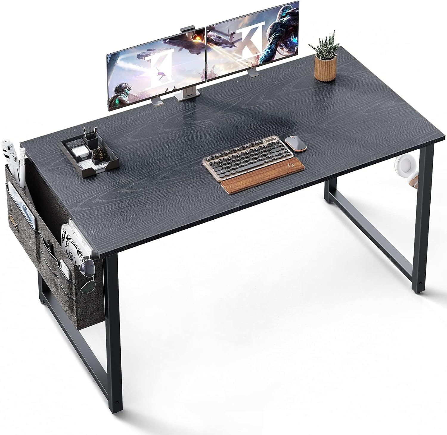 ODK Computer Writing Desk 47 inch, Sturdy Home Office Table, Work Desk with A Storage Bag and Headphone Hook, Espresso Gray