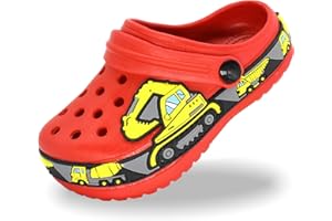 FolHaoth Toddlers Clogs EVA Cute Cartoon Excavator Racecar Pattern Boys Girls Clogs Slip on Lightweight Breathable Kids Clogs Sandals Non Slip Indoor Outdoor Beach Pool Shower Slippers Shoes