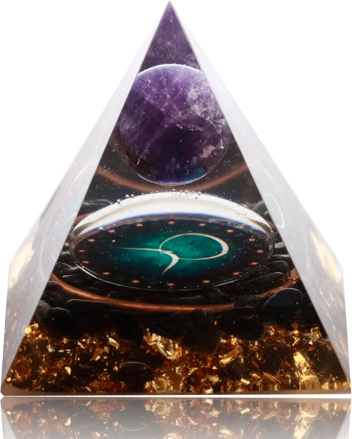 Mixed Media - 12 Zodiac Orgone Crystal Pyramid, Natural Amethyst with Obsidian,Healing Crystals Pyramid for Protection Chakra, Unique Constellation Pyramid for Positive Energy, Healing Money Health(Taurus)