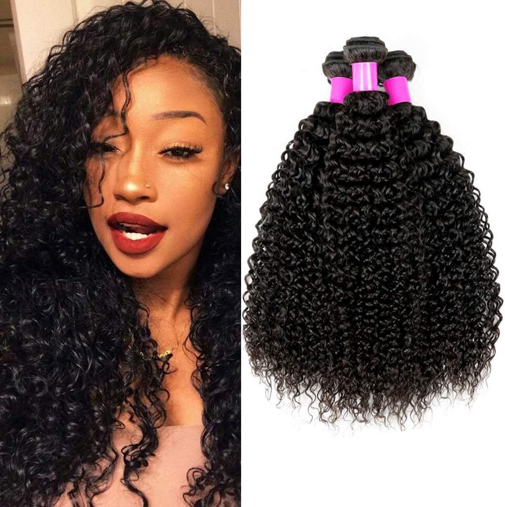 Ur Beautiful 8A Brazilian Hair Bundle Virgin Human Hair Bundles Brazilian Curly Hair Bundles Kinky Curly Weave Human Hair Natural Black Color 22 24 26 Inch (100+/-5g)/pc Total 300g