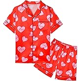 Nidoul Girls Pajamas Satin Short Sleeve Button Down Silky Pjs Girls' Sleepwear Set for Toddler Kids 3T-10Y