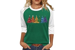BEOPJESK Women's Holiday 3/4 Sleeve T-Shirts Halloween Thanksgiving Tees Christmas Valentine's Day St Patrick's Day Tops