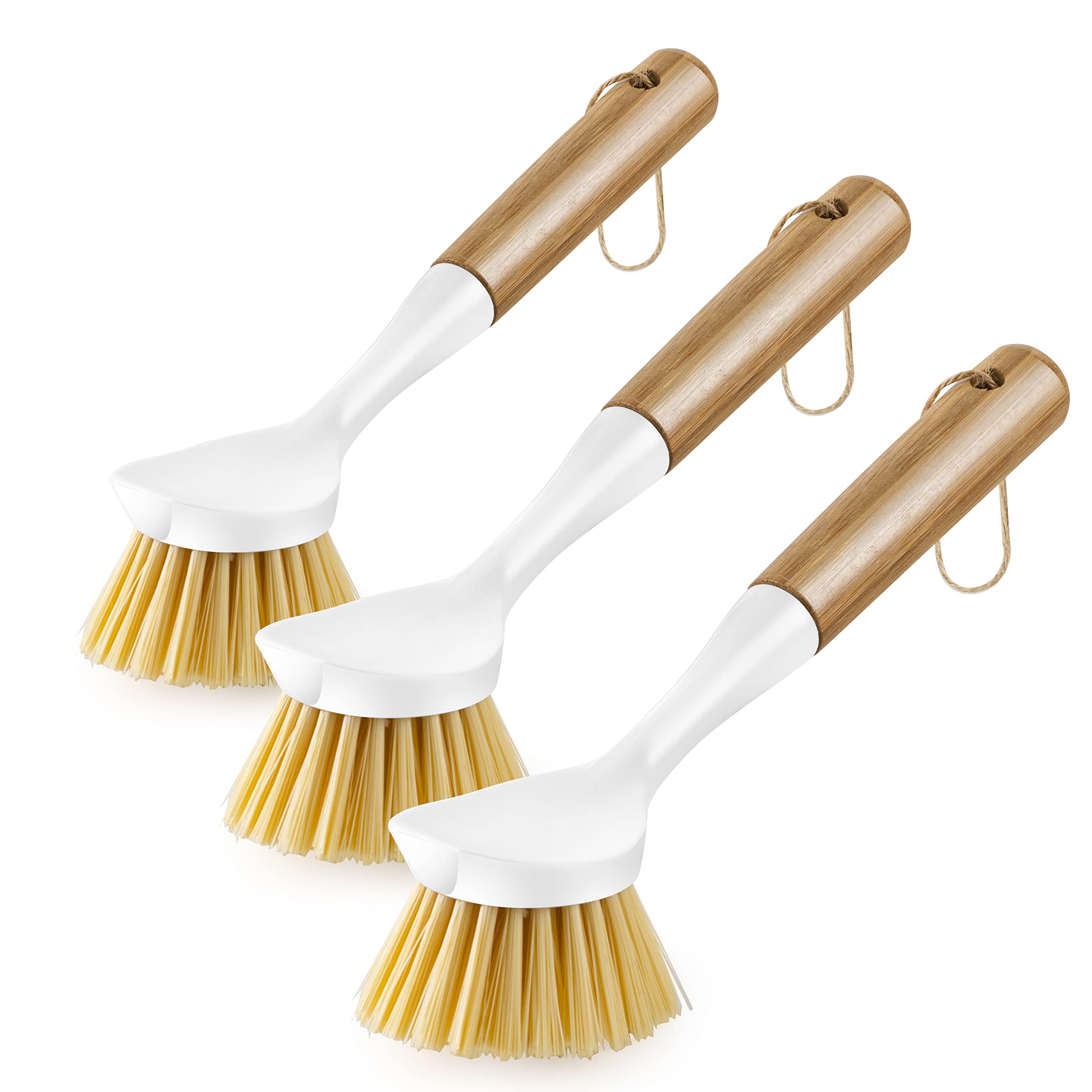 Photo 1 of 3 Pack Kitchen Dish Brush Bamboo Handle Dish Scrubber Built-in Scraper, Scrub Brush for Pans, Pots, Kitchen Sink Cleaning, Dishwashing and Cleaning Brushes are Perfect Cleaning Tools