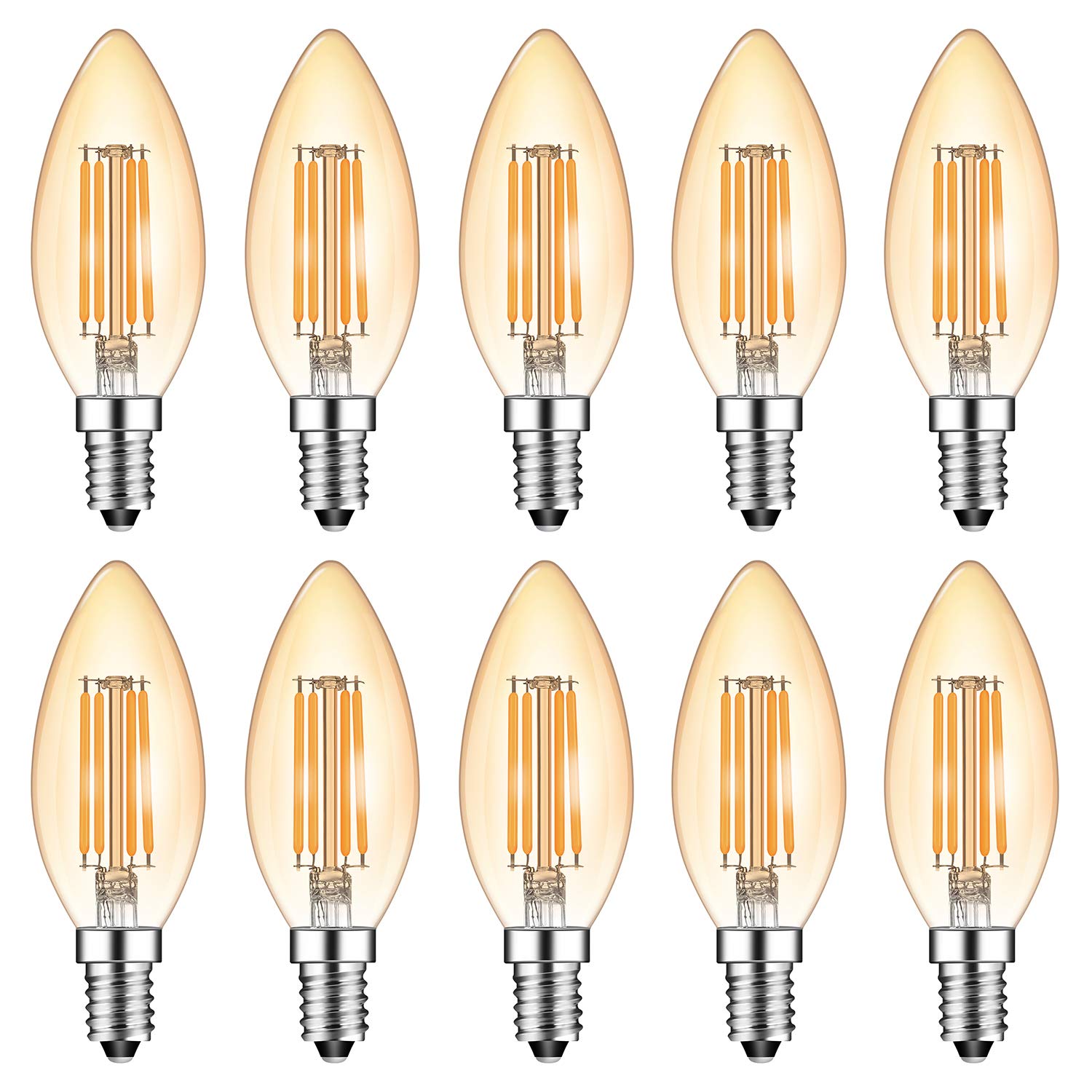 E14 Dimmable 4W LED Candle C35 Light Bulbs, 40W Incandescent Bulb Equivalent, 2700K Warm White, 400lm, Pack of 10