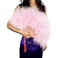 Happy Feather Handheld Marabou Feather Fan, 1920s Vintage Style Flapper Hand Fan for Costume Party and Dancing-Light Pink