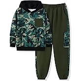 Auiopila Boys Clothes Camouflage Patchwork Long-Sleeved Hooded Sportswear, Camouflage Sports Pants,Boys Outfits