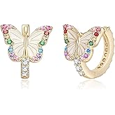 Butterfly Earrings for Women Girls, Hypoallergenic CZ 14K Gold Plated Butterflies Small Tiny Huggie Hoop Earring Jewelry Gifts