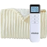 XINIUSLEEP Heated Blanket Electric Blanket 50"x60", Soft Flannel Sherpa Electric Throw with 5 Heating Level & 12 Times Setting, Heated Throw with Overheating Protection, Machine Washable (Beige)