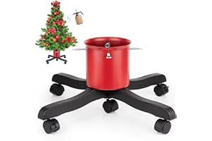 GuuG Live Christmas Tree Stand : Real Christmas Tree Stand Base with Wheels Movable Adjustable up to 6.5ft Hold 0.53gal Water Reservoir Goodjob Red