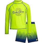 Body Glove Boys Swim Set - 2 Piece Boys Swim Trunks with Rash Guard UV Protection Swimsuit Kids Bathing Suits (Sizes 4-12)