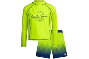 Body Glove Boys Swim Set - 2 Piece UPF 50+ Swim Trunks and Rash Guard for Boys Kids Swimwear Set (Sizes: 4-12)