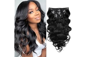 Pobokix Body Wave Clip in Hair Extensions Real Human Hair, 8Pcs Remy Human Hair Clip in Extensions for Women, Natural Soft Human Hair, 120g 14inch #1B Natural Black
