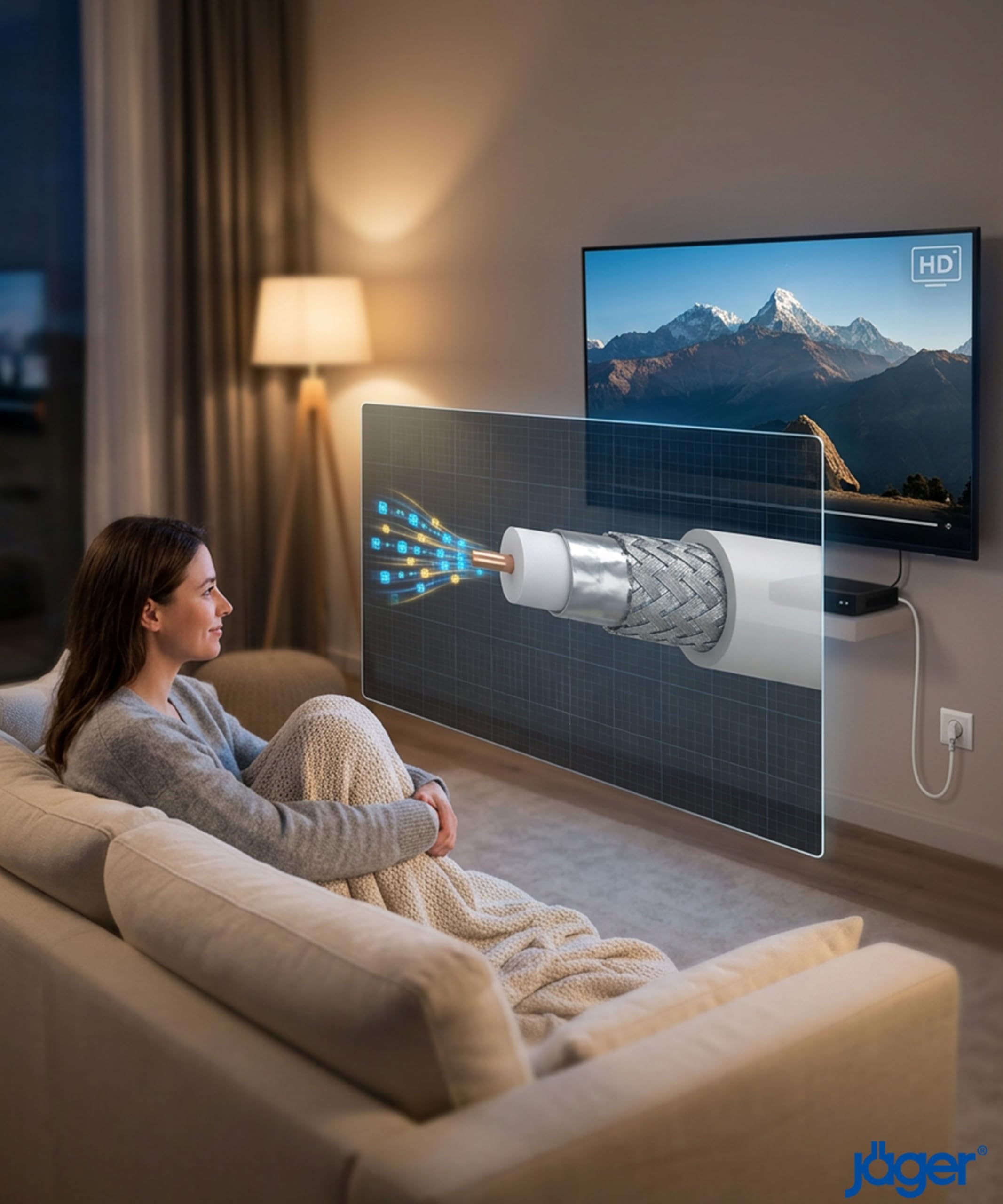 Jäger 100m Koaxialkabel SAT TV Antennenkabel Digital Koaxkabel Koaxial Kabel BK Anlage >90 dB 75 Ohm SAT-Kabel für DVB-T DVB-C DVB-S Radio DAB HDTV Weiß 6