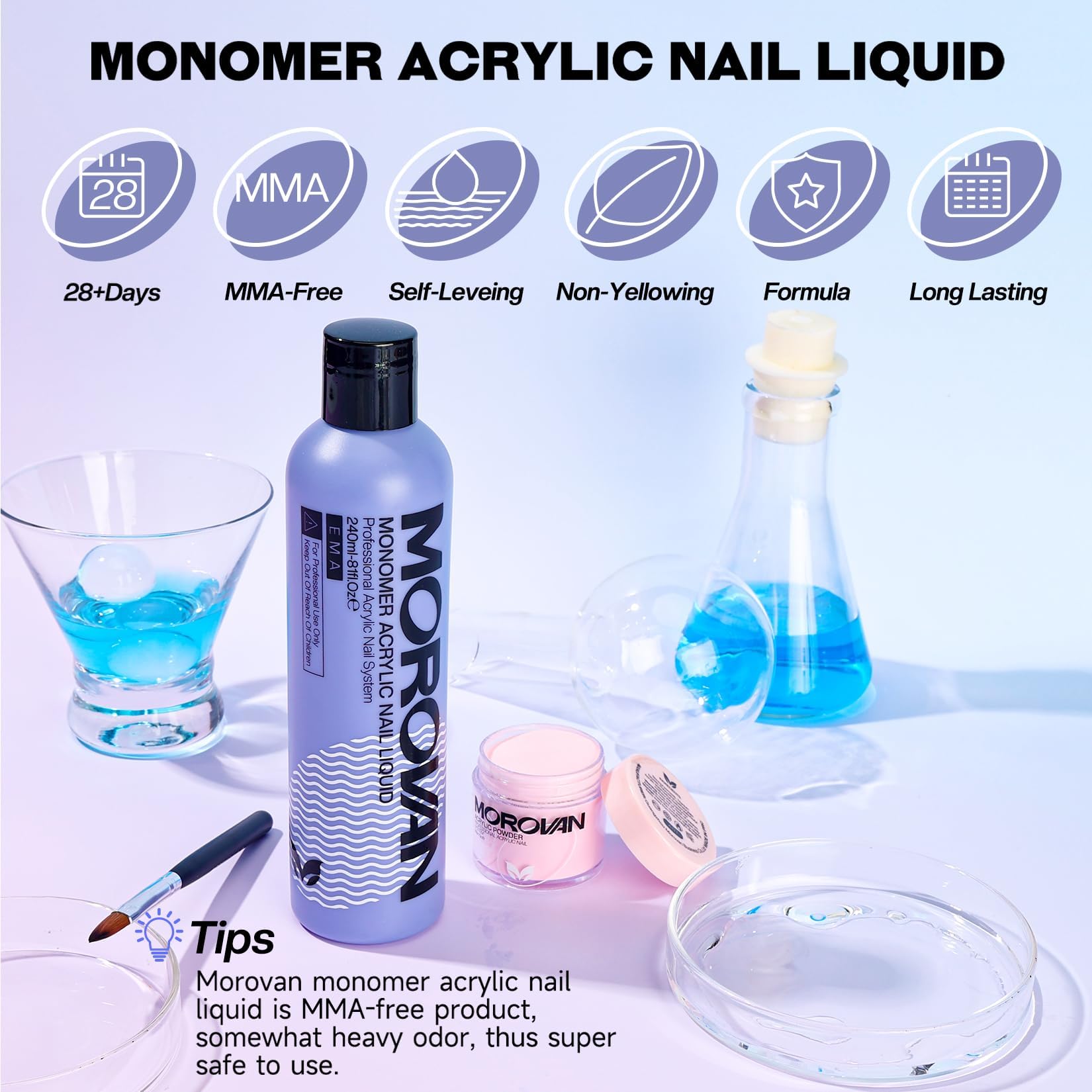 Morovan Monomer Acrylic Nail Liquid 8oz for Acrylic Powder - Professional Monomer Acrylic Nail Liquid For Acrylic Nail Extension Non-Yellowing MMA-Free - Image 2