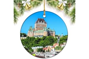 UMSUFA Canada Old Quebec Christmas Ornaments for Tree Ceramic Pendant Double Sided Ornament Decor Xmas Gifts Porcelain Travel Souvenirs