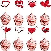 24Pcs Valentine's Day Cupcake Toppers, Heart Glitter Cupcake Picks, Sweet Party Cake Decorations for Proposals, Engagements and Valentine's Day