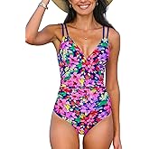 CUPSHE Women's One Piece Swimsuit Long Torso Tummy Control Bathing Suit V Neck Double Straps Back Cutout O-Ring