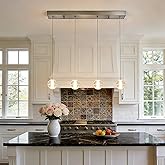 GINSENGLUX Brushed Nickel 4 Lights Rectangular Chandeliers, Bubble Light Fixture, Modern Crystal Globe Hanging Kitchen Pendan