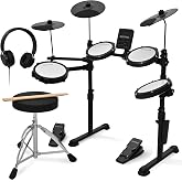 KEYIVOX Electric Drum Set Adult, 150 Sounds, Silent, USB MIDI | Ideal Gift for Beginners, Apartment Bedroom, 4 Mesh Drum Pads, 30 Songs, 15 Kits, Headphones, Throne, Sticks, Pedals