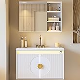 IRONCK Floating Bathroom Vanity with Sink, Mirror Medicine Cabinet, LED Strip Light, 30 Inches Modern Wall Mounted Sink Cabin