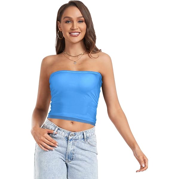 UMIRIKO Royal Blue Women's Strapless Hollow Out See Through Crop