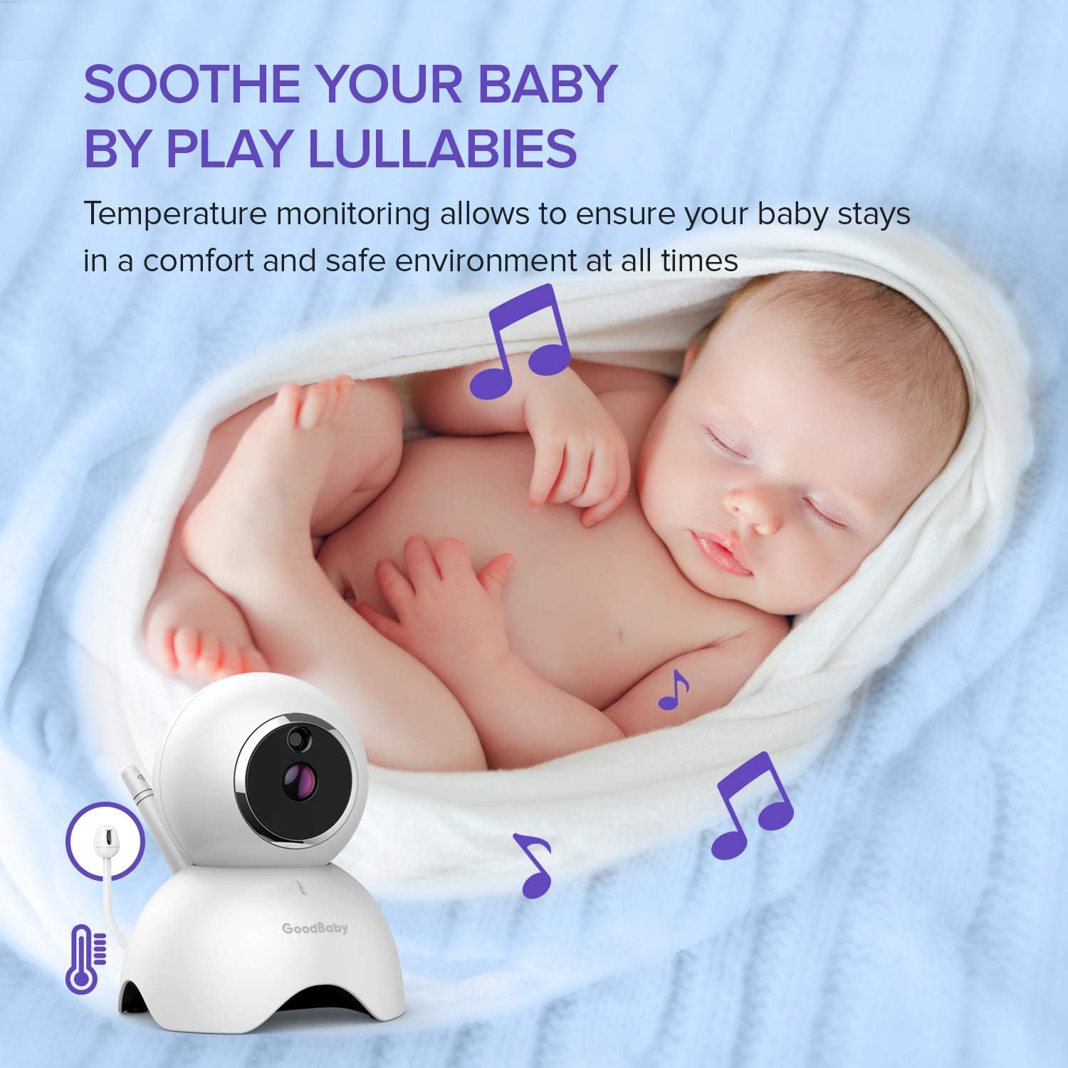 GOODBABY Real 720P 5" HD Display Video Baby Monitor with Camera and Audio, Remote Pan&Tilt&Zoom, Two-Way Talk,Temperature Monitor, Night Vision, Lullaby Player, 960ft Range: Camera & Photo