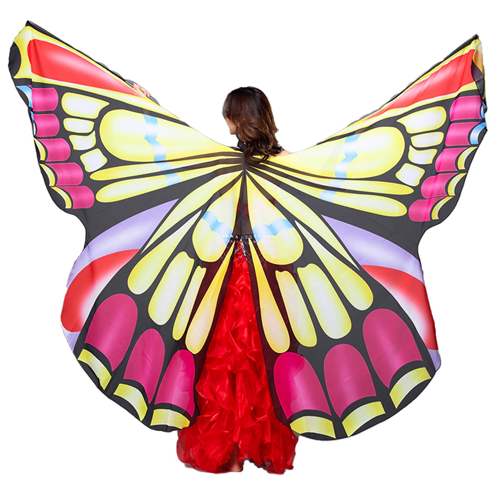 Baisdan Womens Butterfly Wings Halloween Butterfly Cloak Fairy Wing Cape for Carnival Christmas Halloween Party Cosplay Dancing Yellow & Rose Red