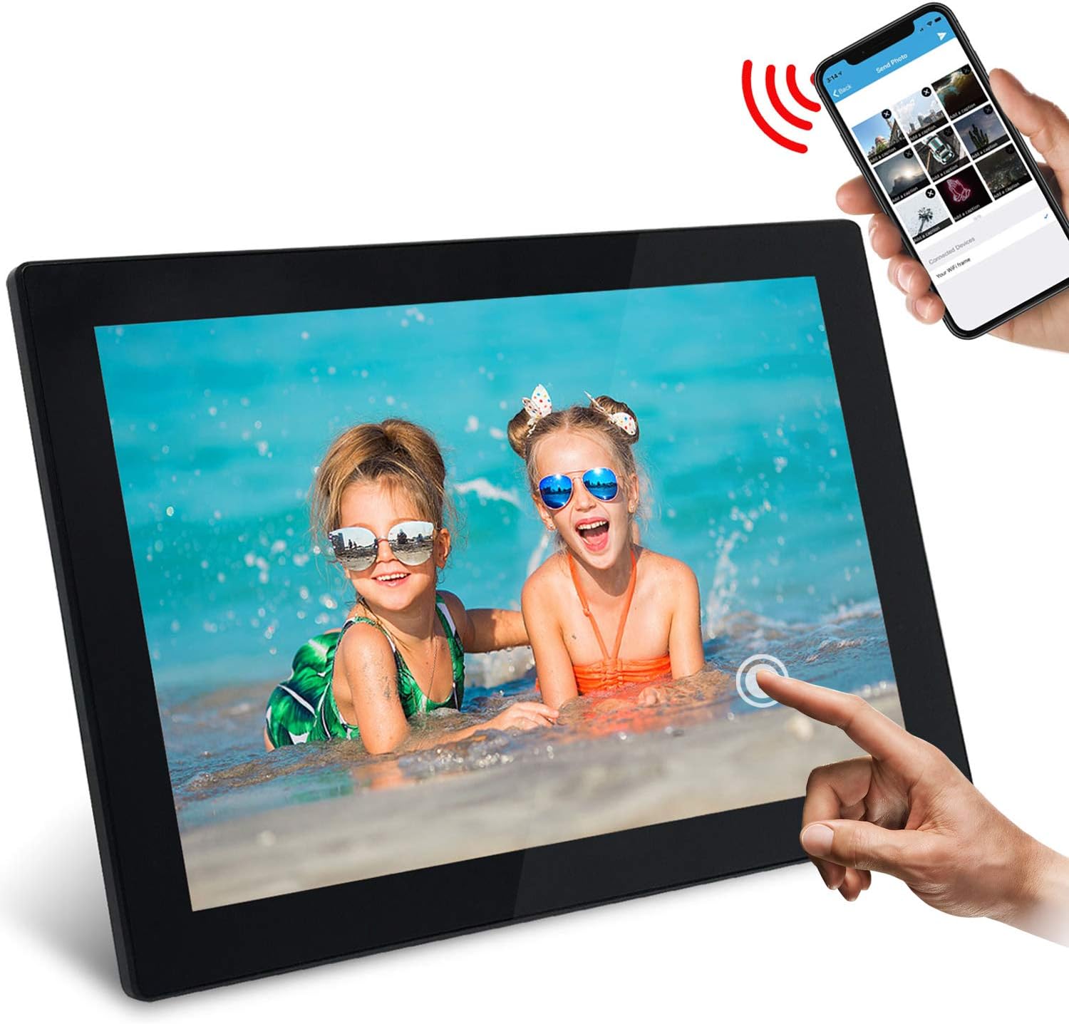 WiFi Digital Photo Frame, SSA 10.1" Touch Screen 1280 * 800 Built in 16GB Memory Portrait&Landscape Instantly Photo & Video Sharing Moments
