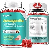 Sijigood 2 Pack Ashwagandha Gummies with L-theanine, Ashwa Root Supplement Gummy for Women Men, 120 Strawberry Flavored Gummies