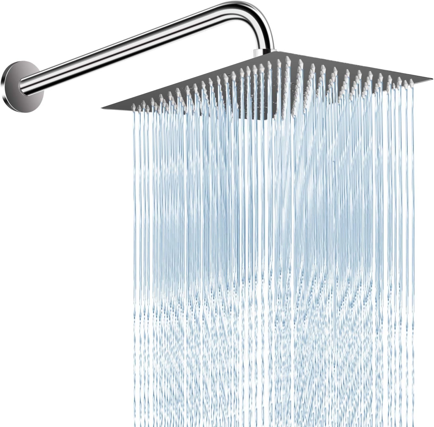 thumbnail image 2 of Chrome 8-Inch Square Rain Shower Head With Adjustable Arm – High Pressure, Wall Mounted 2 of 6