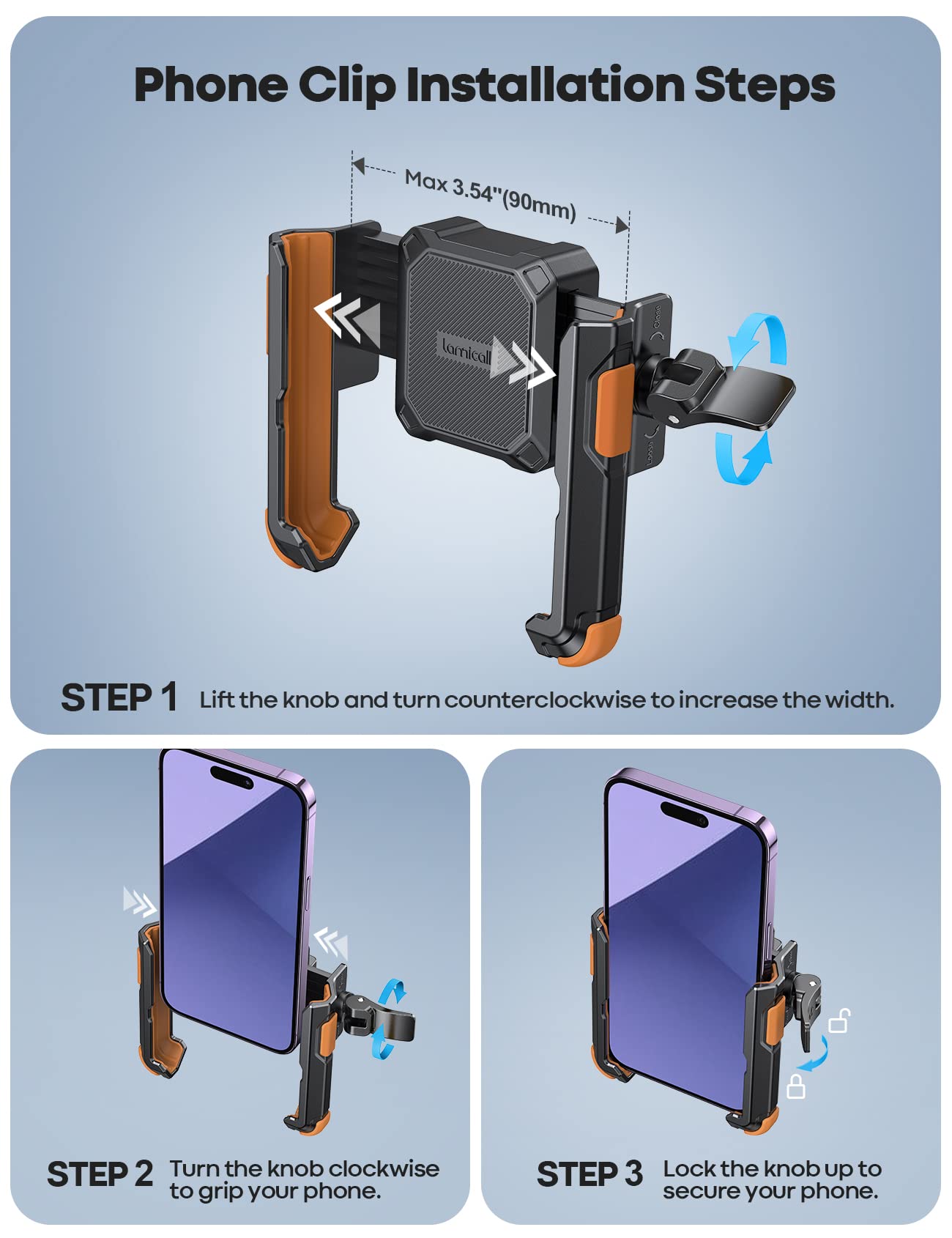 Lamicall Motorcycle Phone Mount Holder - [Camera Friendly] [1s Lock] Bike Phone Holder Handlebar Clamp, Bicycle Scooter Phone Clip, for iPhone Air, 17, 16, 15 Pro Max, Galaxy, 4.7-7